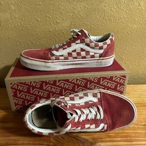 Vans Old Skool Checkerboard Sneakers - Red & White